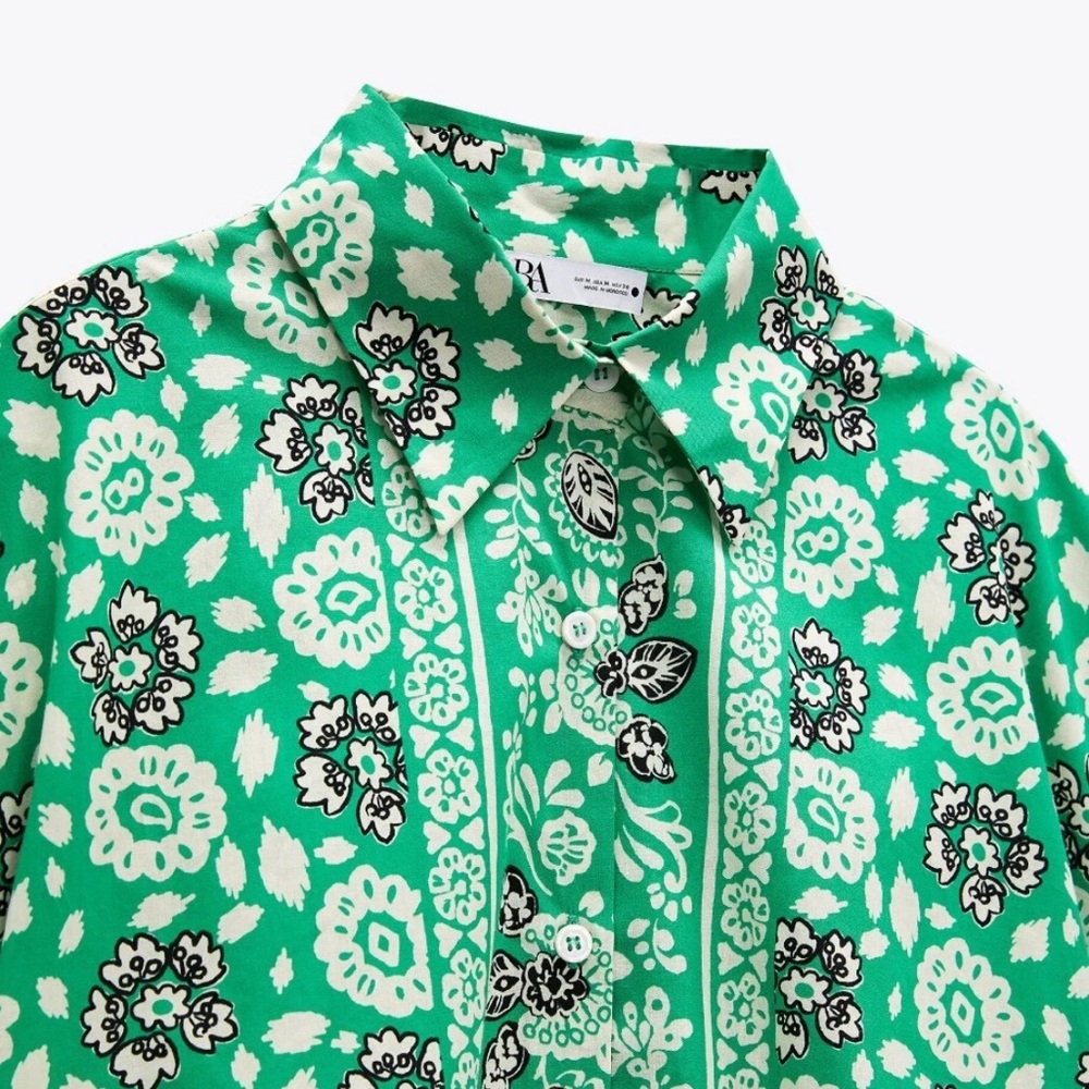 ZARA Set Green & White Bandana Print Cotton Set Top XL Shorts L  (item #A12) - Picture 9 of 15